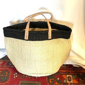 Woven Sisal Basket with Leather Handles